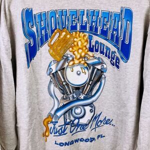 Vtg Shovelhead Lounge Mens LS Henley Graphic T-Shirt Tee Biker Beer Florida XL